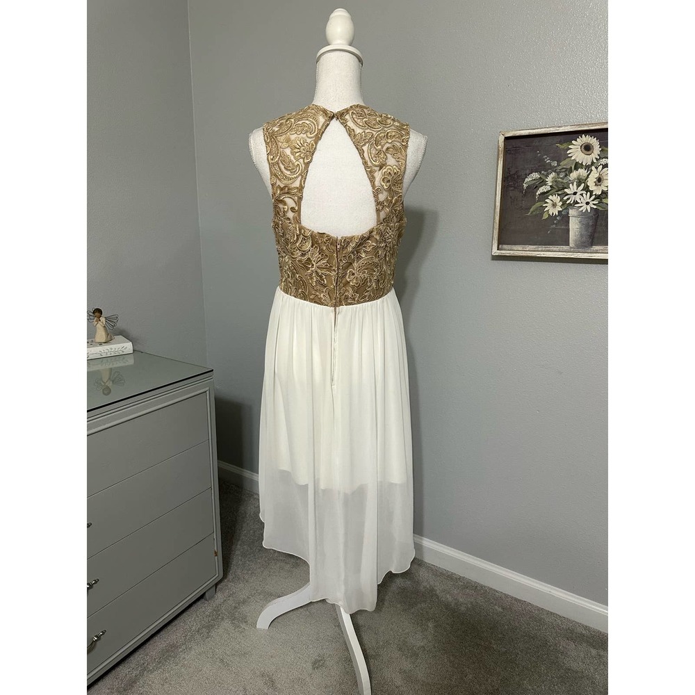 Jodi Kristopher Champagne Lace High Low Formal Dress - Picture 4 of 5